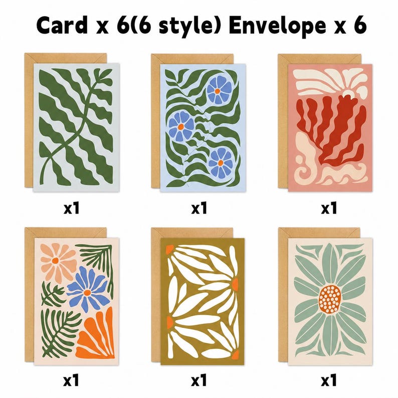 Set of 18 Abstract Floral Blank Greeting Cards For Modern Art Lovers Gift