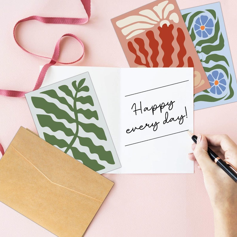 Set of 18 Abstract Floral Blank Greeting Cards For Modern Art Lovers Gift