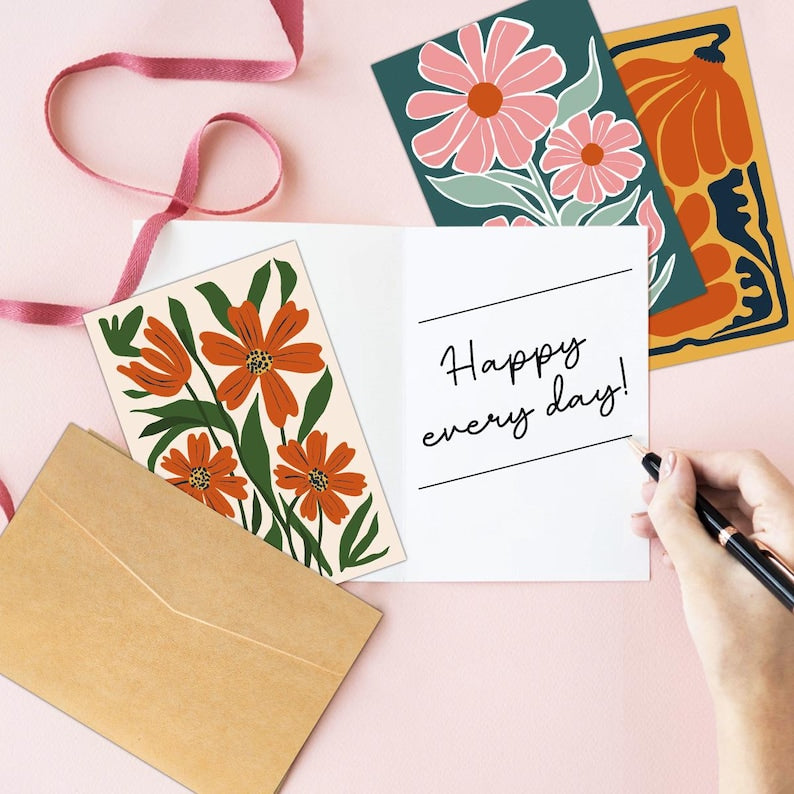 Set of 18 Abstract Floral Blank Greeting Cards For Modern Art Lovers Gift