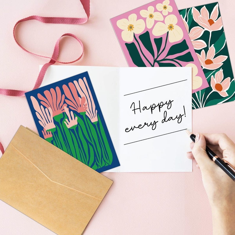 Set of 18 Abstract Floral Blank Greeting Cards For Modern Art Lovers Gift