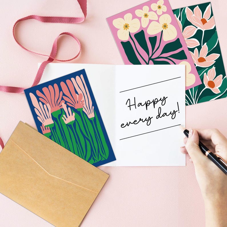 Set of 18 Abstract Floral Blank Greeting Cards For Modern Art Lovers Gift