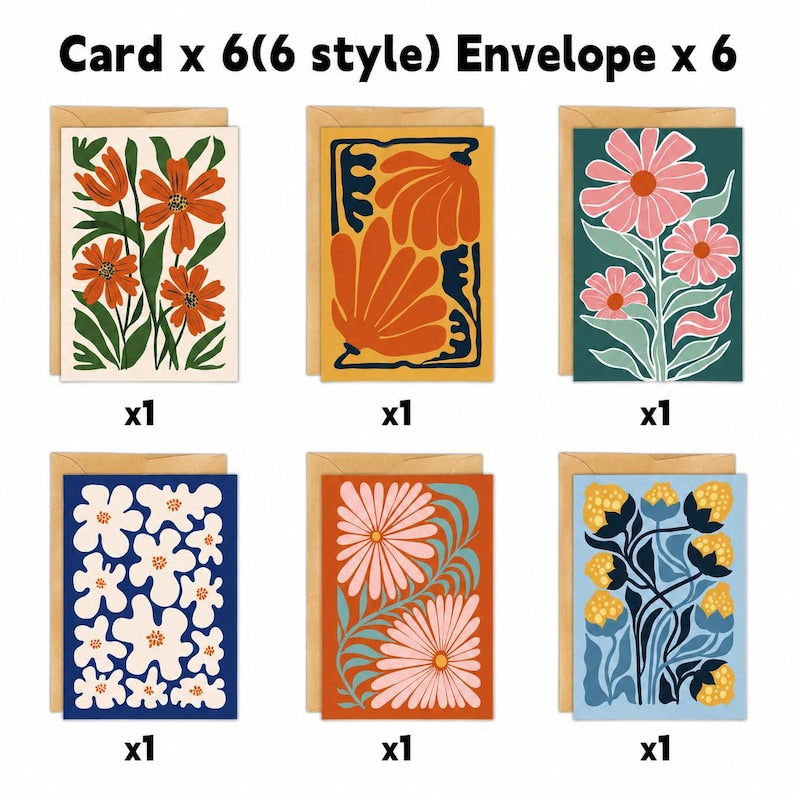 Set of 18 Abstract Floral Blank Greeting Cards For Modern Art Lovers Gift