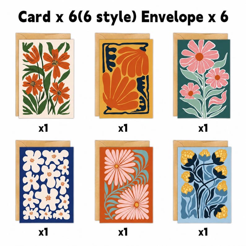 Set of 18 Abstract Floral Blank Greeting Cards For Modern Art Lovers Gift