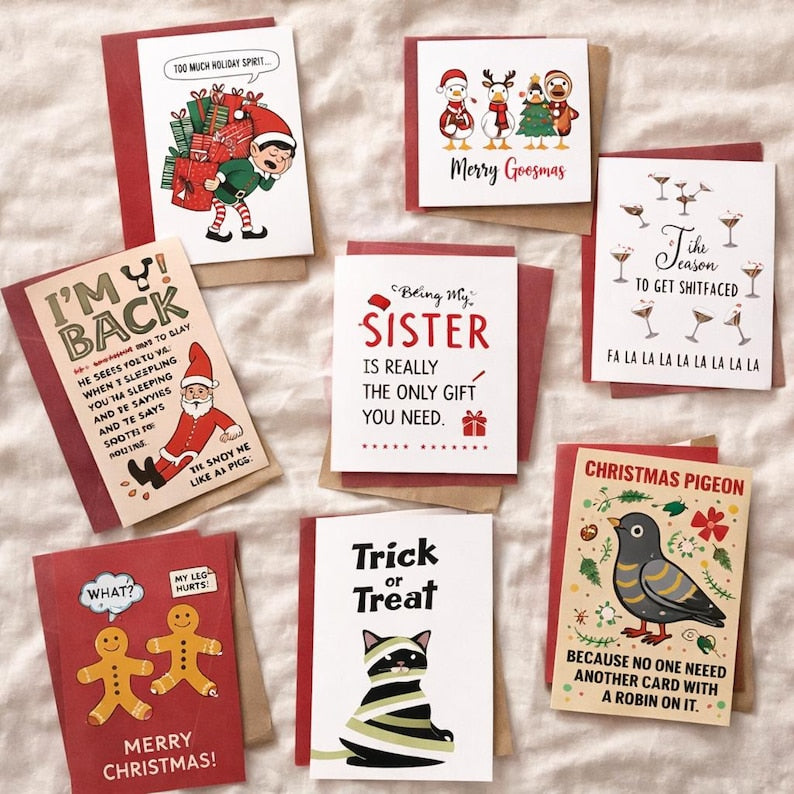 Set of 8 Funny Christmas Card Adult Humor Gift for Friends Party