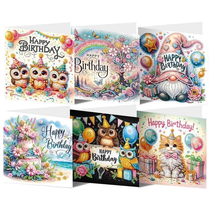 Diamond Painting Birthday Cards Set with Envelopes, DIY Greeting Cards for Party Mail