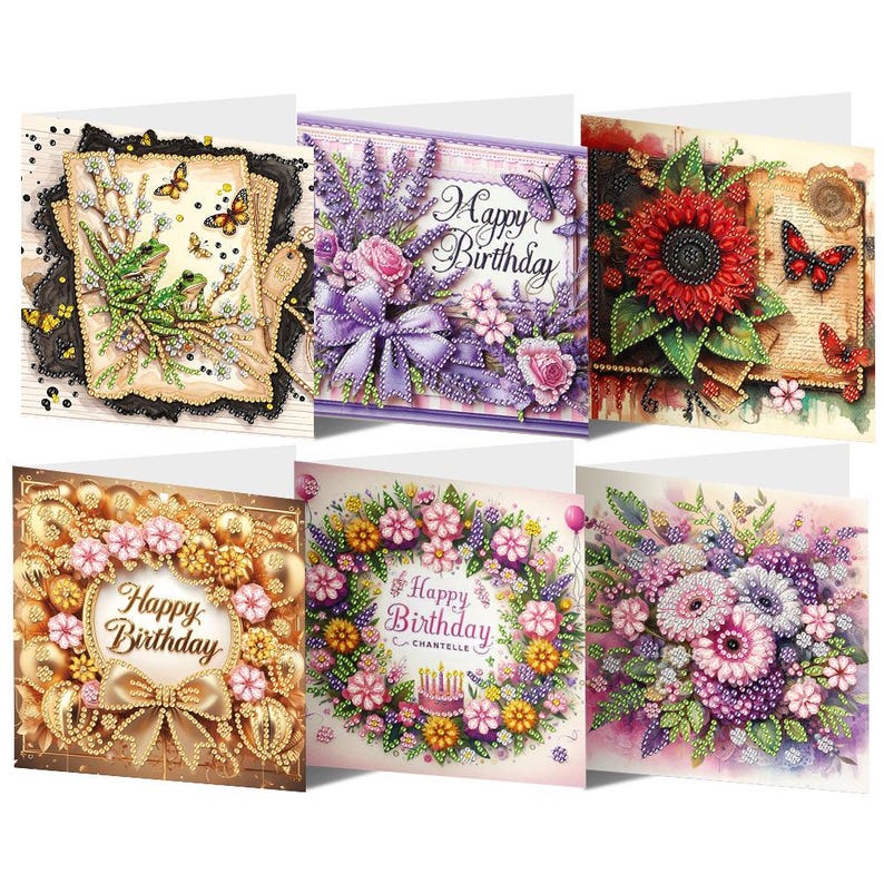 Diamond Painting Birthday Cards Set with Envelopes, DIY Greeting Cards for Party Mail