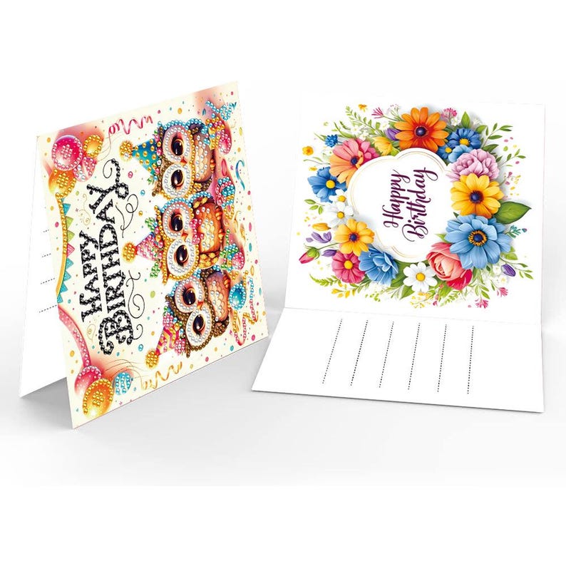 Diamond Painting Birthday Cards Set with Envelopes, DIY Greeting Cards for Party Mail