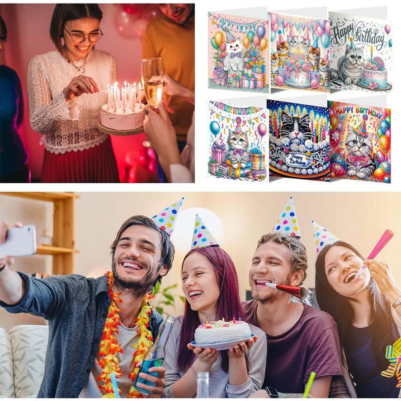 Diamond Painting Birthday Cards Set with Envelopes, DIY Greeting Cards for Party Mail