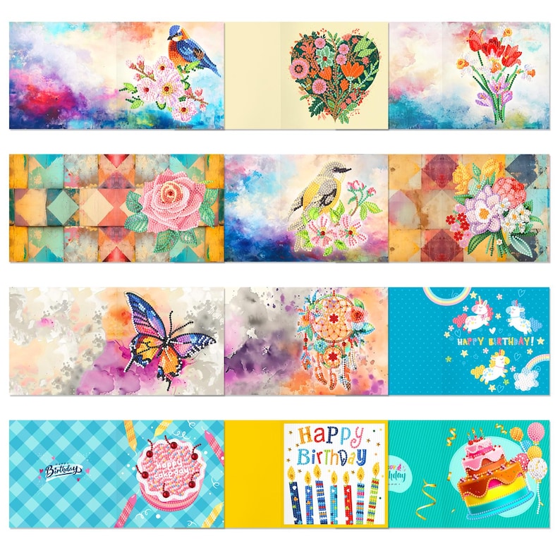 Diamond Painting Cards, Mandala Flower Bird Butterfly Designs, Festive Mail Craft Kit