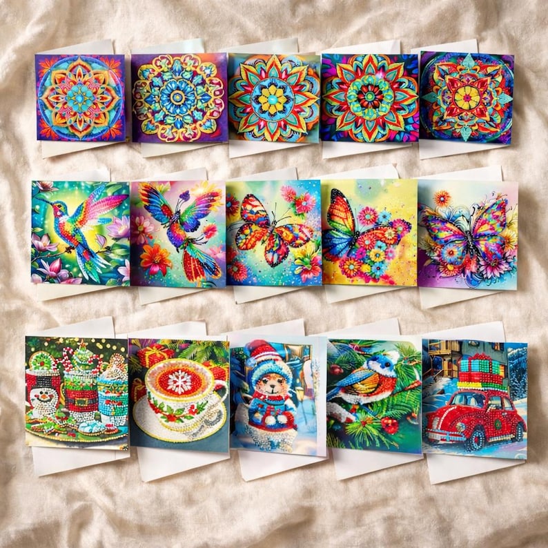 Diamond Painting Cards, Mandala Flower Bird Butterfly Designs, Festive Mail Craft Kit