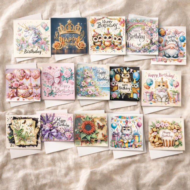 Diamond Painting Birthday Cards Set with Envelopes, DIY Greeting Cards for Party Mail