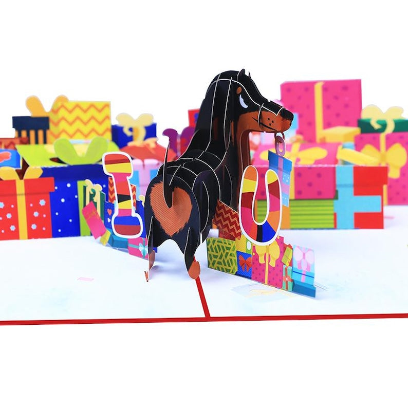 Dachshund Pop Up Card: 3D Dog Love Greeting for Pet Lovers (13x18 cm)