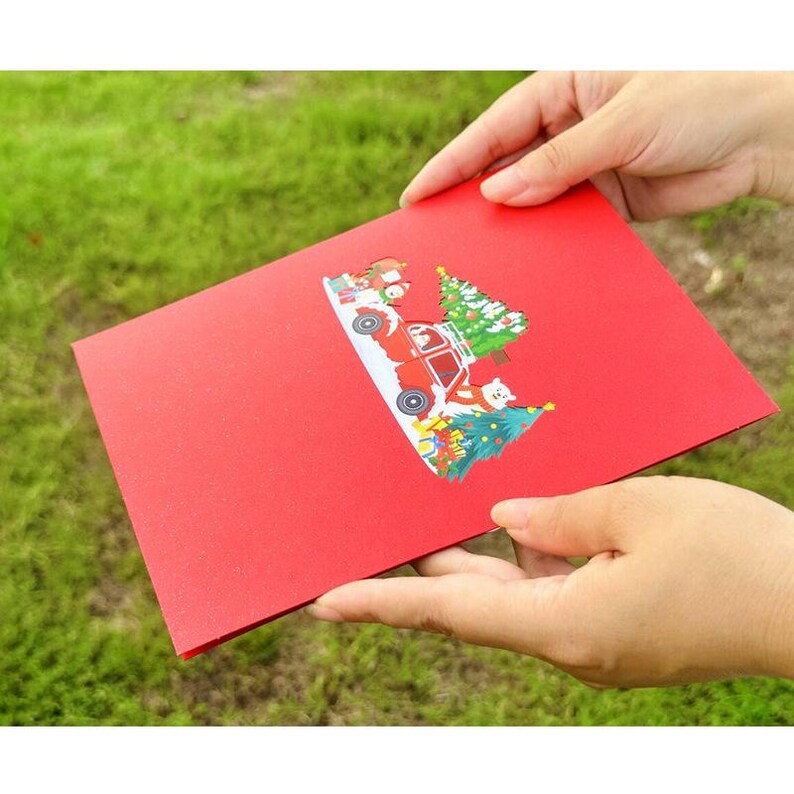 Christmas Car Pop Up Card: Festive Cozy Holiday Scene, Paper Cutting Greeting