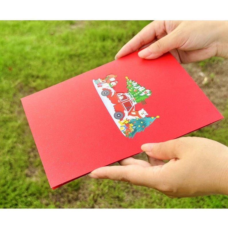 Christmas Car Pop Up Card: Festive Cozy Holiday Scene, Paper Cutting Greeting