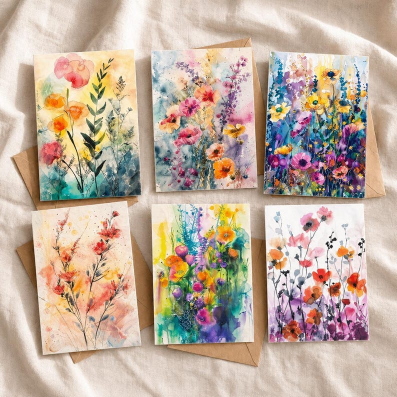 Set of 24 Minimalist Floral Greeting Card Set for Simple Gift