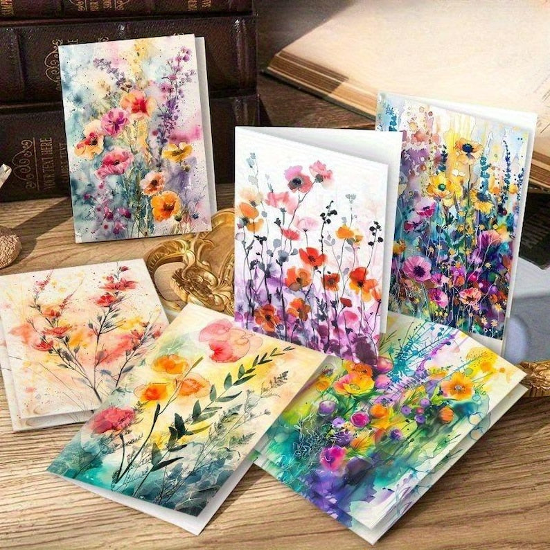 Set of 6 Oil Painting Floral Greeting Card for Art Lovers Gift with Envelopes