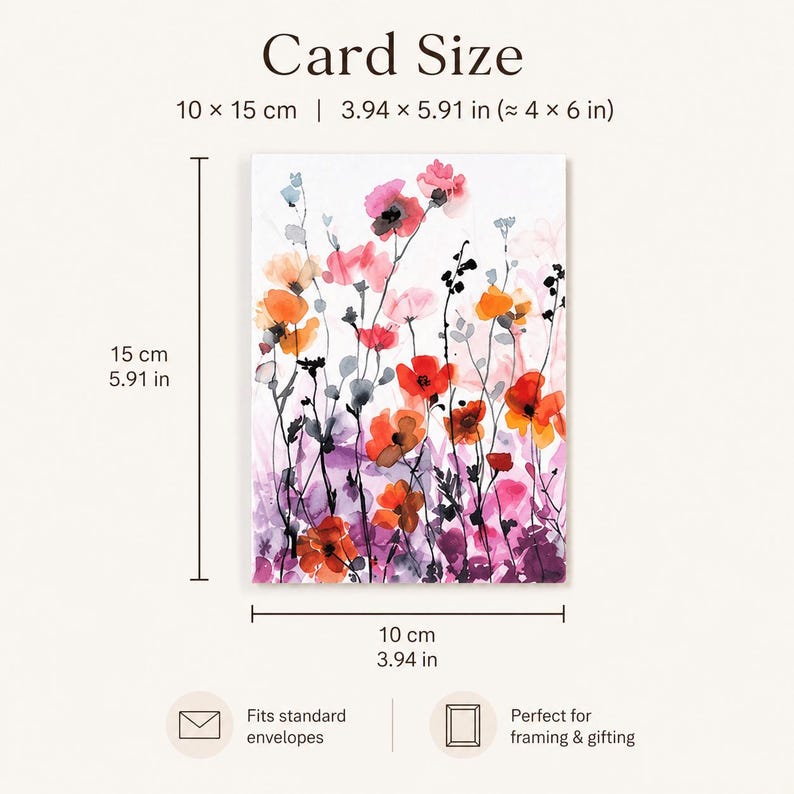 Set of 6 Oil Painting Floral Greeting Card for Art Lovers Gift with Envelopes