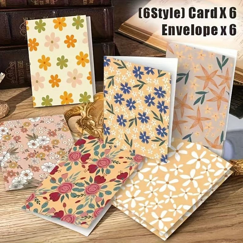 Set of 6 Abstract Floral Greeting Card Set for Friends Gift with Envelopes