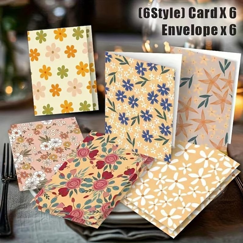 Set of 6 Abstract Floral Greeting Card Set for Friends Gift with Envelopes