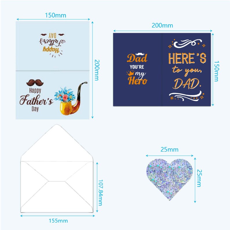 4Pcs Father’s Day Card Set with Stickers for Dad Gift, DIY Style Greeting Pack