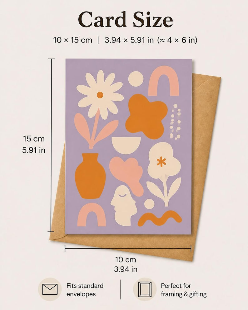Abstract Floral Greeting Cards Set – Modern Boho Botanical Stationery (4x6in, 12Pcs)