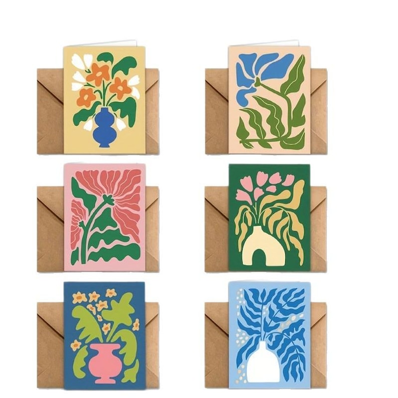 Set of 6 Botanical Floral Greeting Card Set with Envelopes for Wedding Thank You