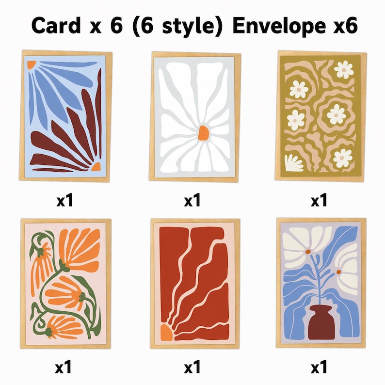 Abstract Floral Card Set (18Pcs), Modern Minimalist Art Greeting Cards, Boho Style Blank Stationery
