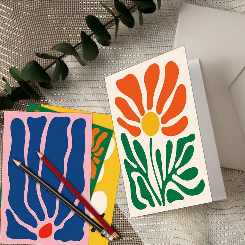 Abstract Floral Card Set (18Pcs), Modern Minimalist Art Greeting Cards, Boho Style Blank Stationery