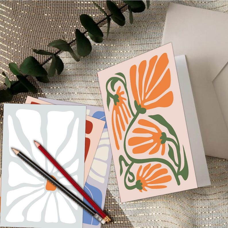 Abstract Floral Card Set (18Pcs), Modern Minimalist Art Greeting Cards, Boho Style Blank Stationery