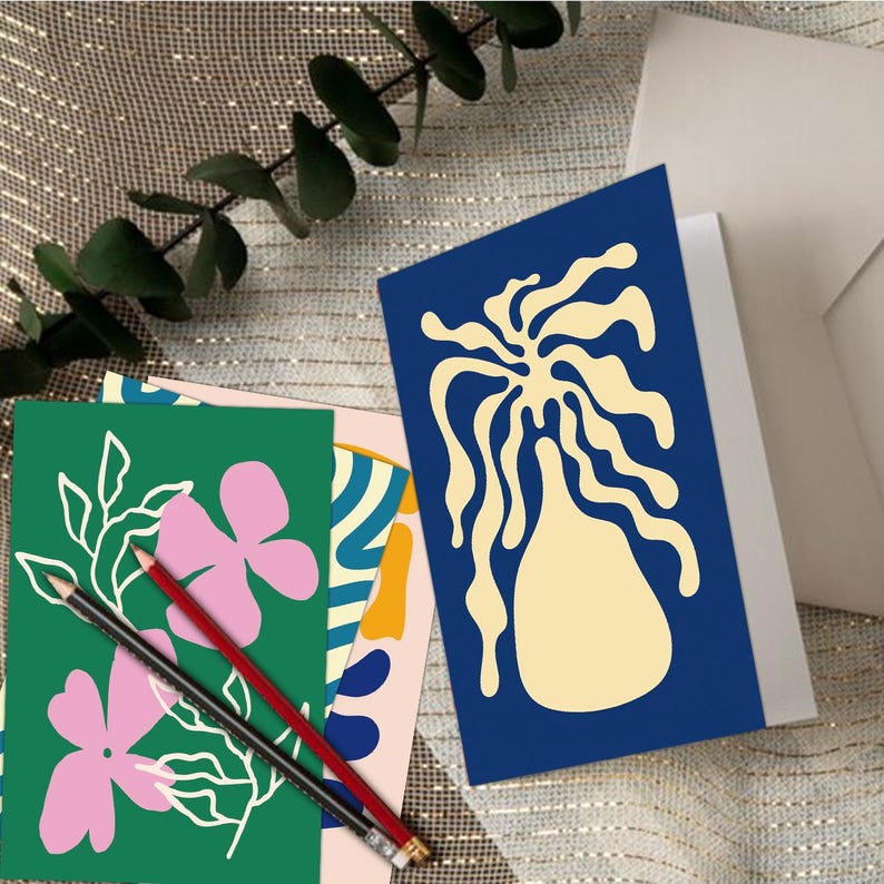Abstract Floral Card Set (18Pcs), Modern Minimalist Art Greeting Cards, Boho Style Blank Stationery