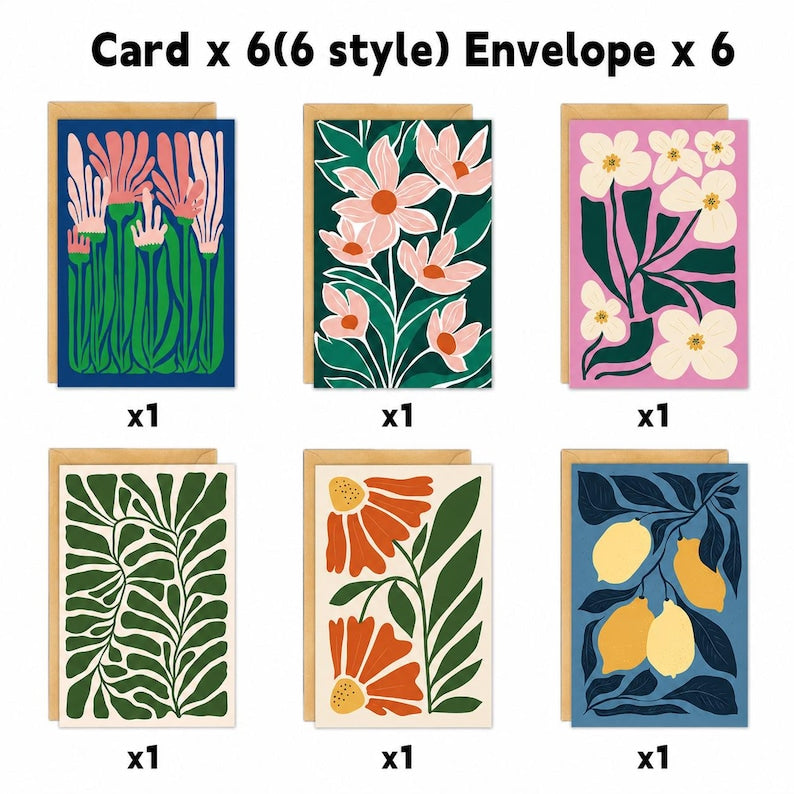 Set of 18 Abstract Floral Blank Greeting Cards For Modern Art Lovers Gift