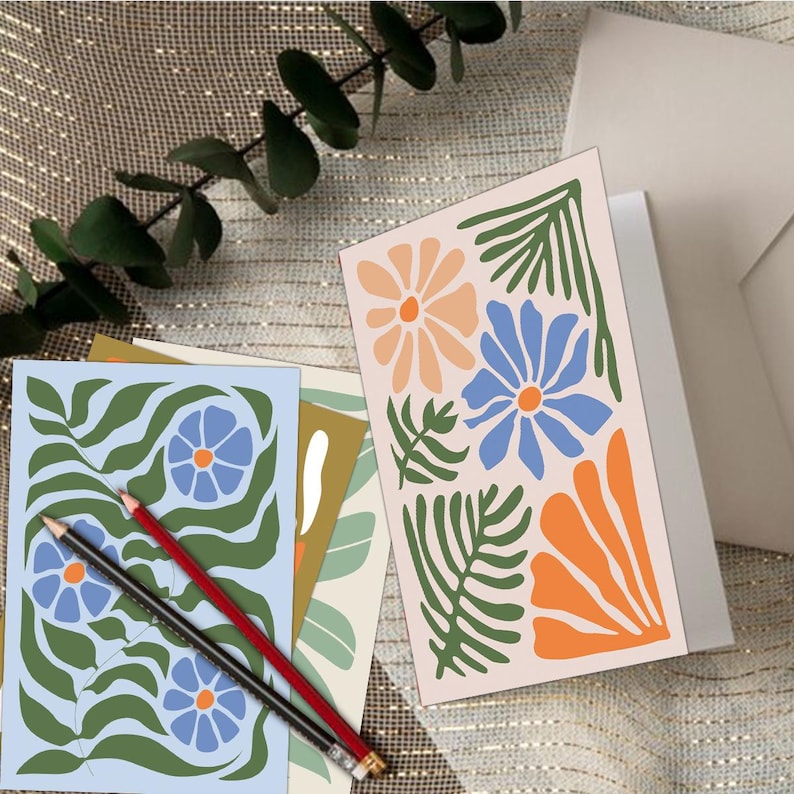 Set of 18 Abstract Floral Blank Greeting Cards For Modern Art Lovers Gift