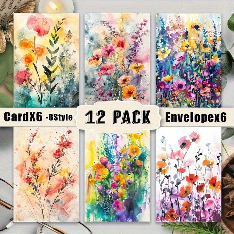 Set of 6 Oil Painting Floral Greeting Card for Art Lovers Gift with Envelopes