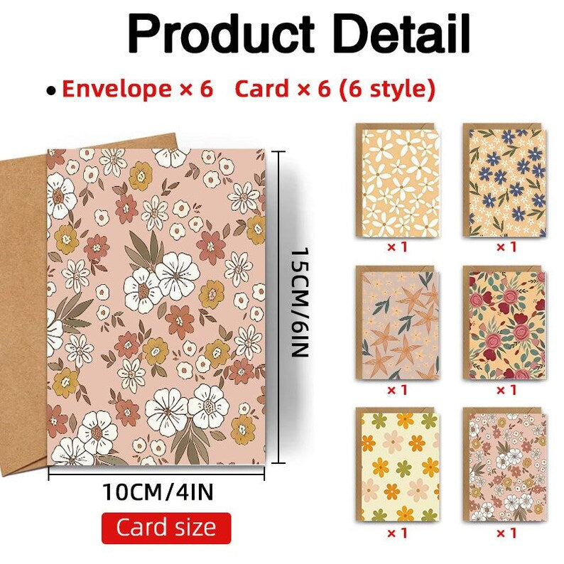 Set of 6 Abstract Floral Greeting Card Set for Friends Gift with Envelopes