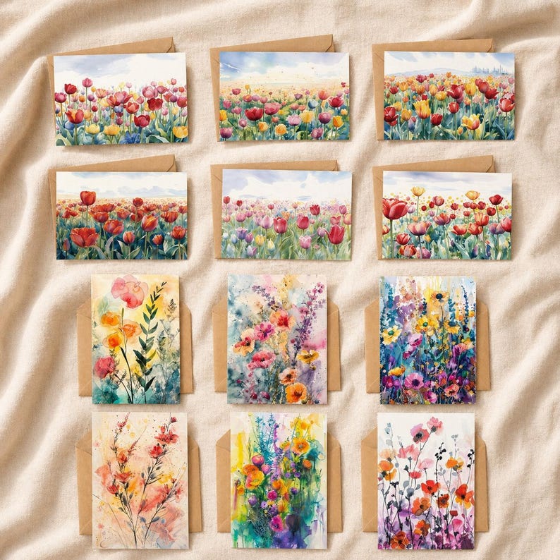 Set of 6 Oil Painting Floral Greeting Card for Art Lovers Gift with Envelopes