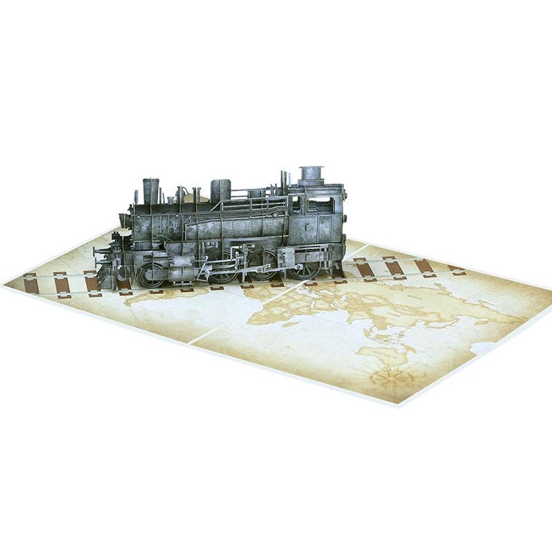 Pop Up Train Card Vintage 3D Greeting Gift for Dad Train Lover Decor