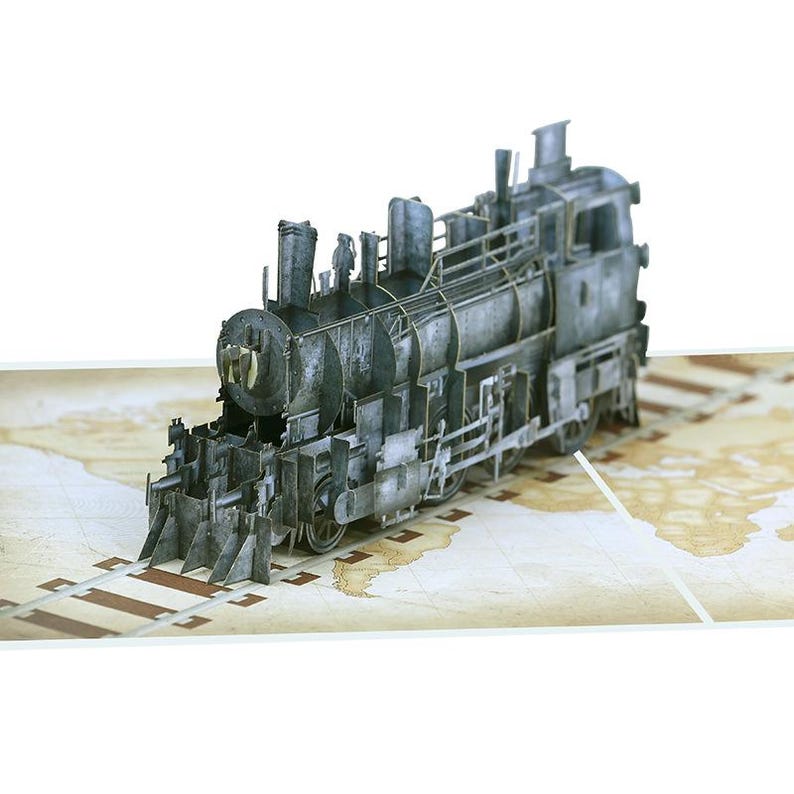 Vintage Locomotive Pop Up Card, 3D Steam Train Birthday Greeting, Railway Enthusiast Gift