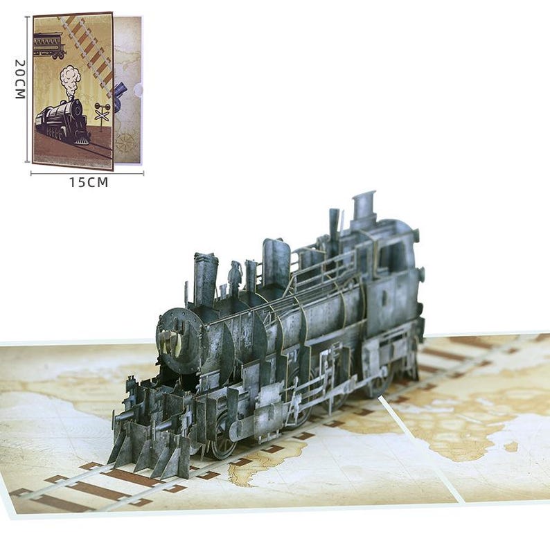 Pop Up Train Card Vintage 3D Greeting Gift for Dad Train Lover Decor