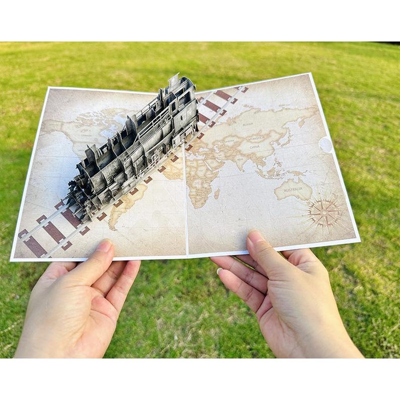 Pop Up Train Card Vintage 3D Greeting Gift for Dad Train Lover Decor