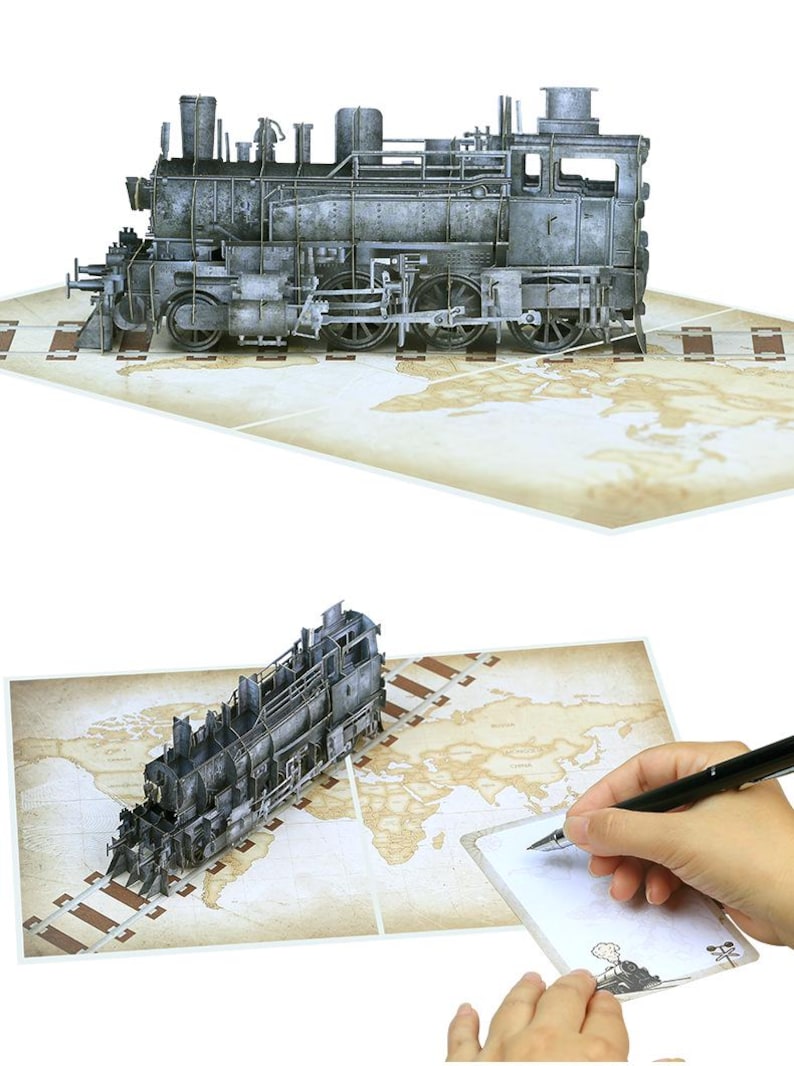 Pop Up Train Card Vintage 3D Greeting Gift for Dad Train Lover Decor
