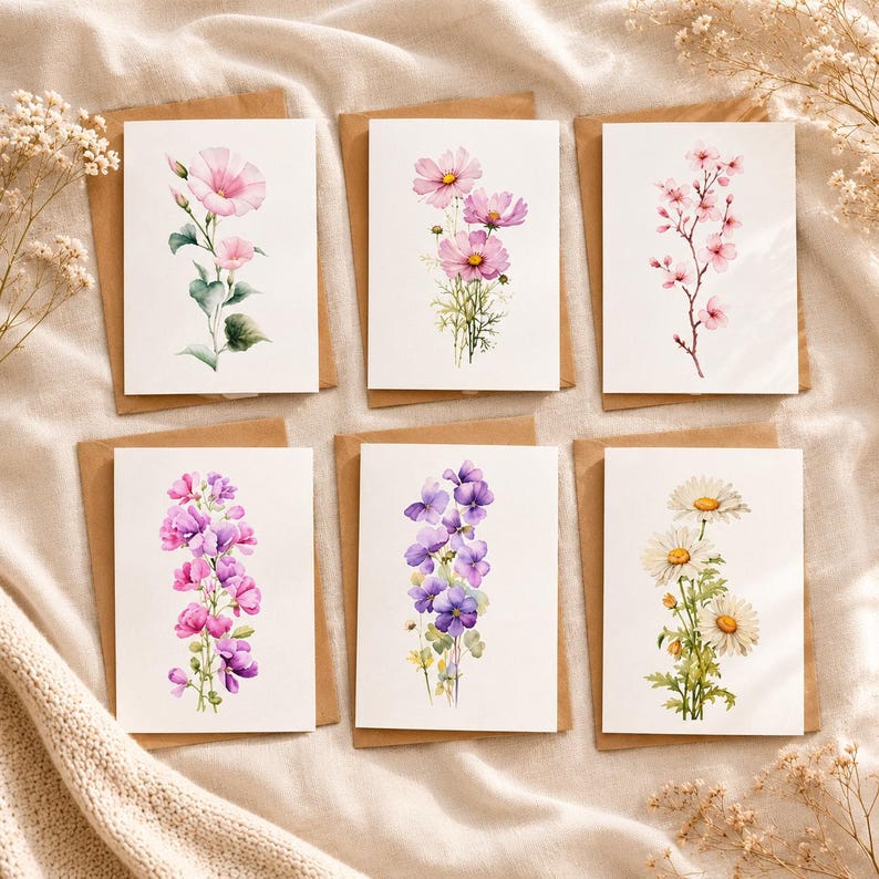 Set of 24 Minimalist Floral Greeting Card Set for Simple Gift