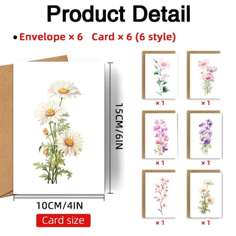 Set of 24 Minimalist Floral Greeting Card Set for Simple Gift