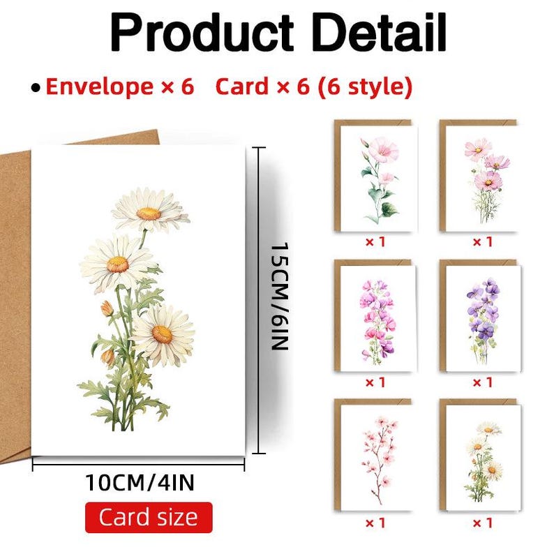 Set of 24 Minimalist Floral Greeting Card Set for Simple Gift