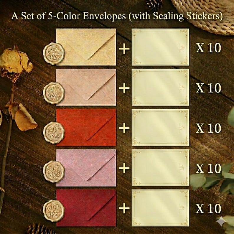 Set of 50 Textured Stationery Writing Set Tree Bark Envelope Kit for Pen Pals