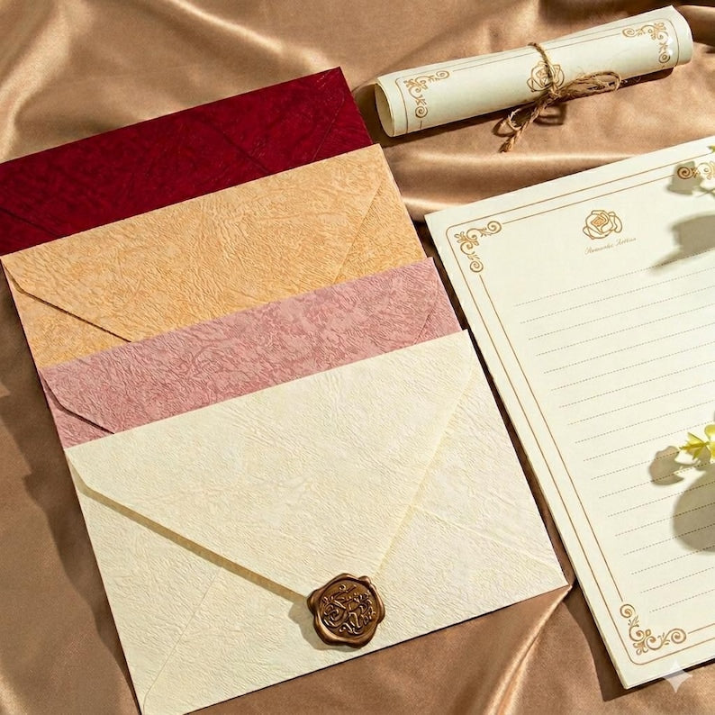 Set of 50 Textured Stationery Writing Set Tree Bark Envelope Kit for Pen Pals