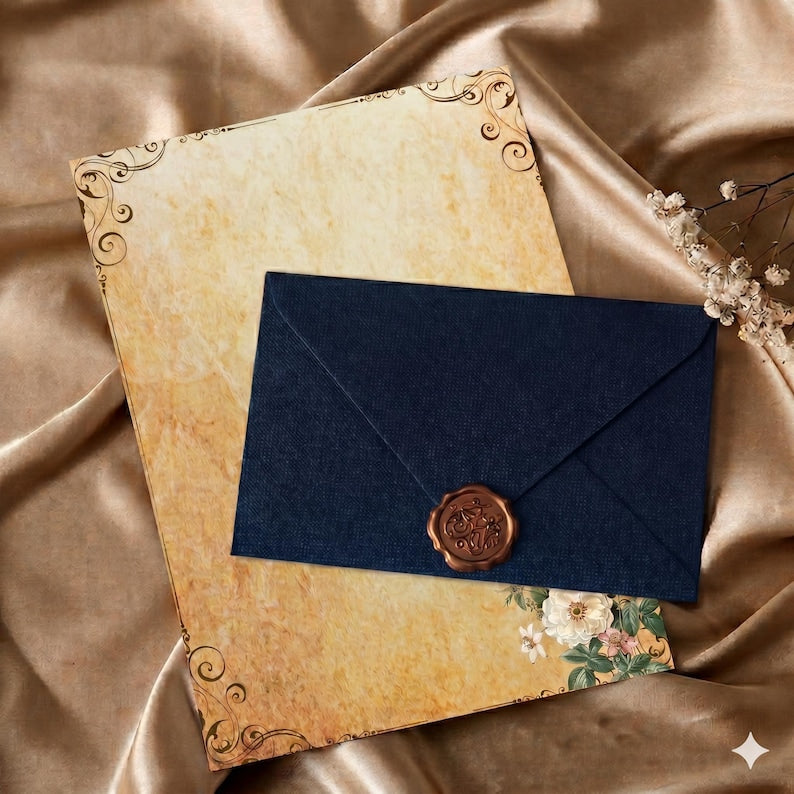 Crimson Linen Envelopes with Kraft Paper, Romantic Stationery Kit
