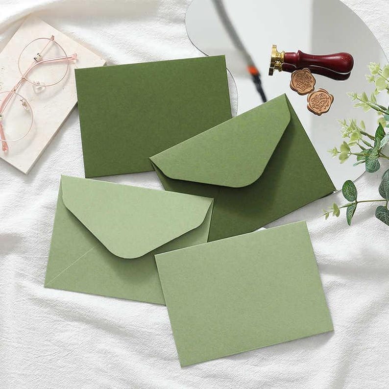 Set of 5 Avocado Green Greeting Card Minimalist Olive Note for Beginners