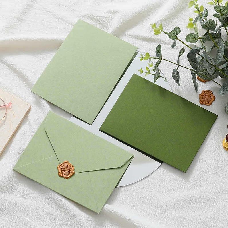 Set of 5 Avocado Green Greeting Card Minimalist Olive Note for Beginners