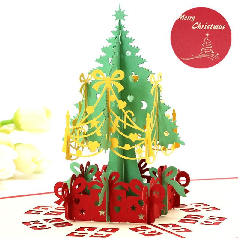 Christmas Tree Pop Up Card 3D Holiday Greeting Card for Family Gift