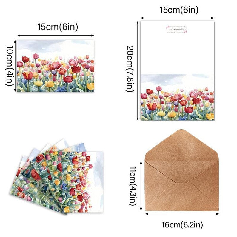 Watercolor Floral Love Cards, Romantic Blank Notes with Envelopes 12Pcs
